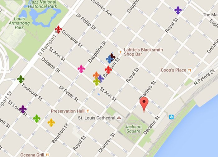 french quarter new orleans map French Quarter Map New Orleans Dining And Nightlife Locations